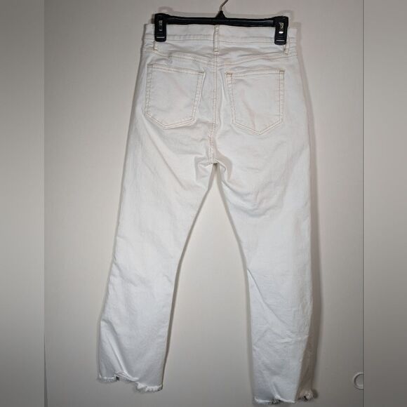 Loft White High Waisted Flared Crop Open Ankle Hem Denim Pants Size 26/2 - Picture 3 of 7